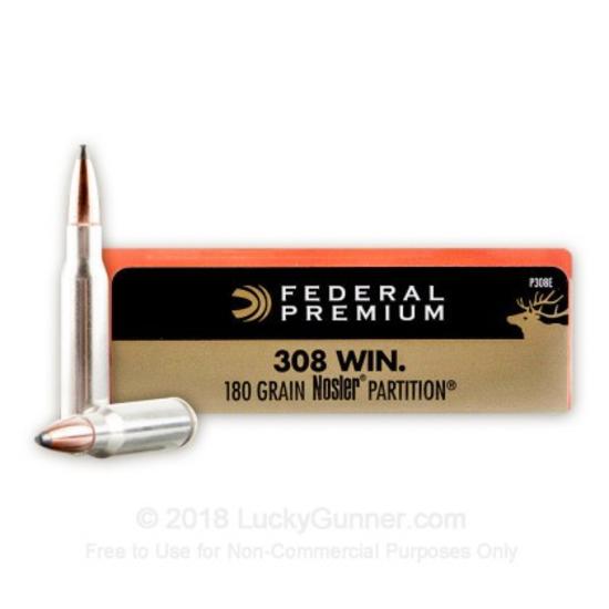 Federal Premium Vital-Shok Ammunition 308 Winchester 180 Grain Nosler Partition 